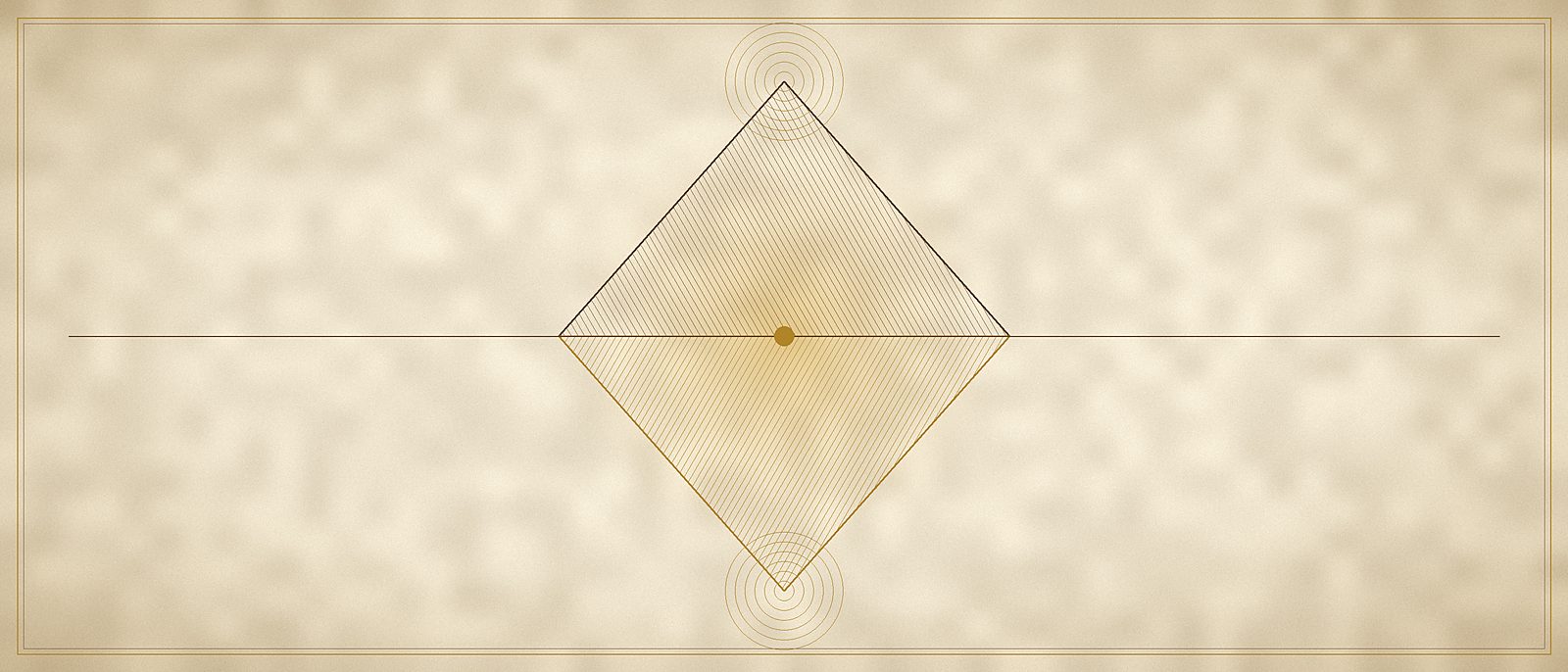 Two mirrored triangles, one upright and one inverted, aligned across a line