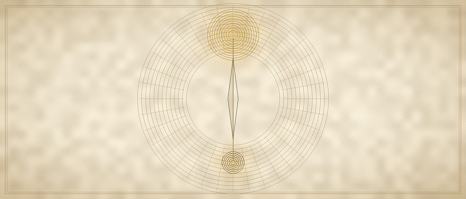 A needle drawn between a small inner circle and the one mind above, inside a ring of fine lines